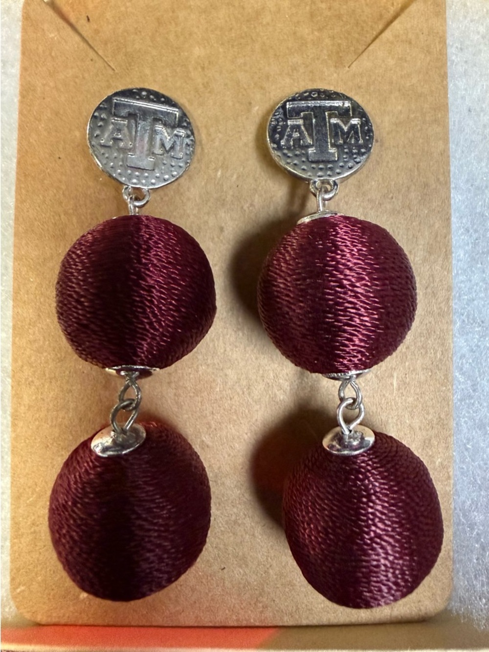 Texas A&M Maroon Double Drop Ball Earrings